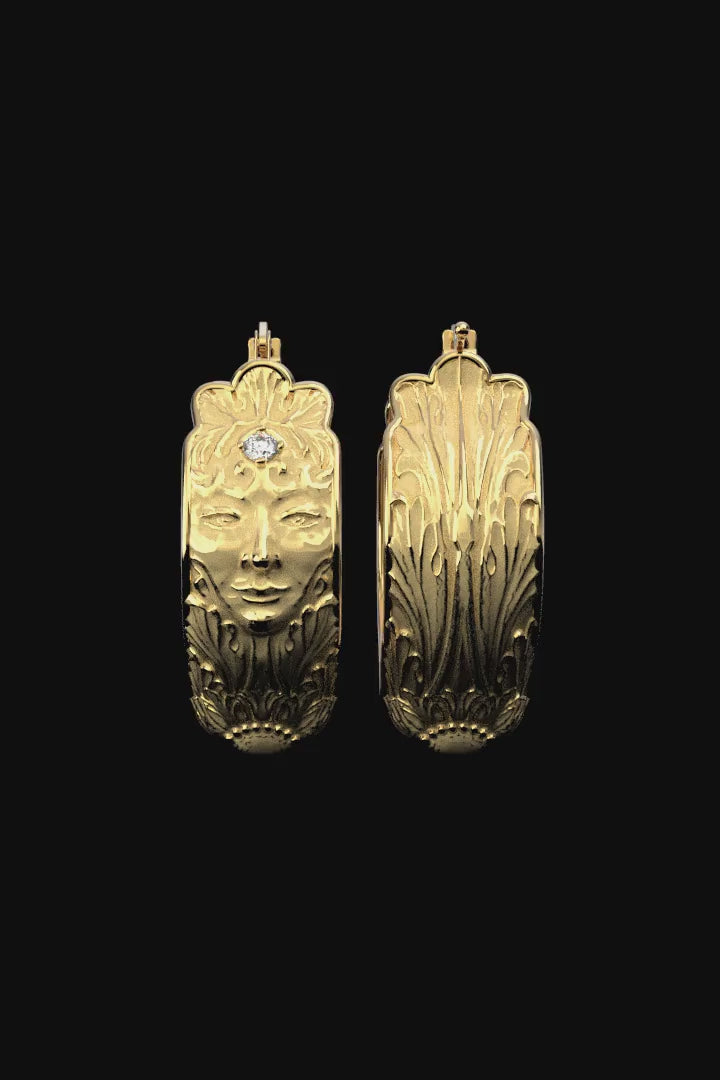 Liberty style diamond hoop earrings made in Italy by Oltremare Gioielli