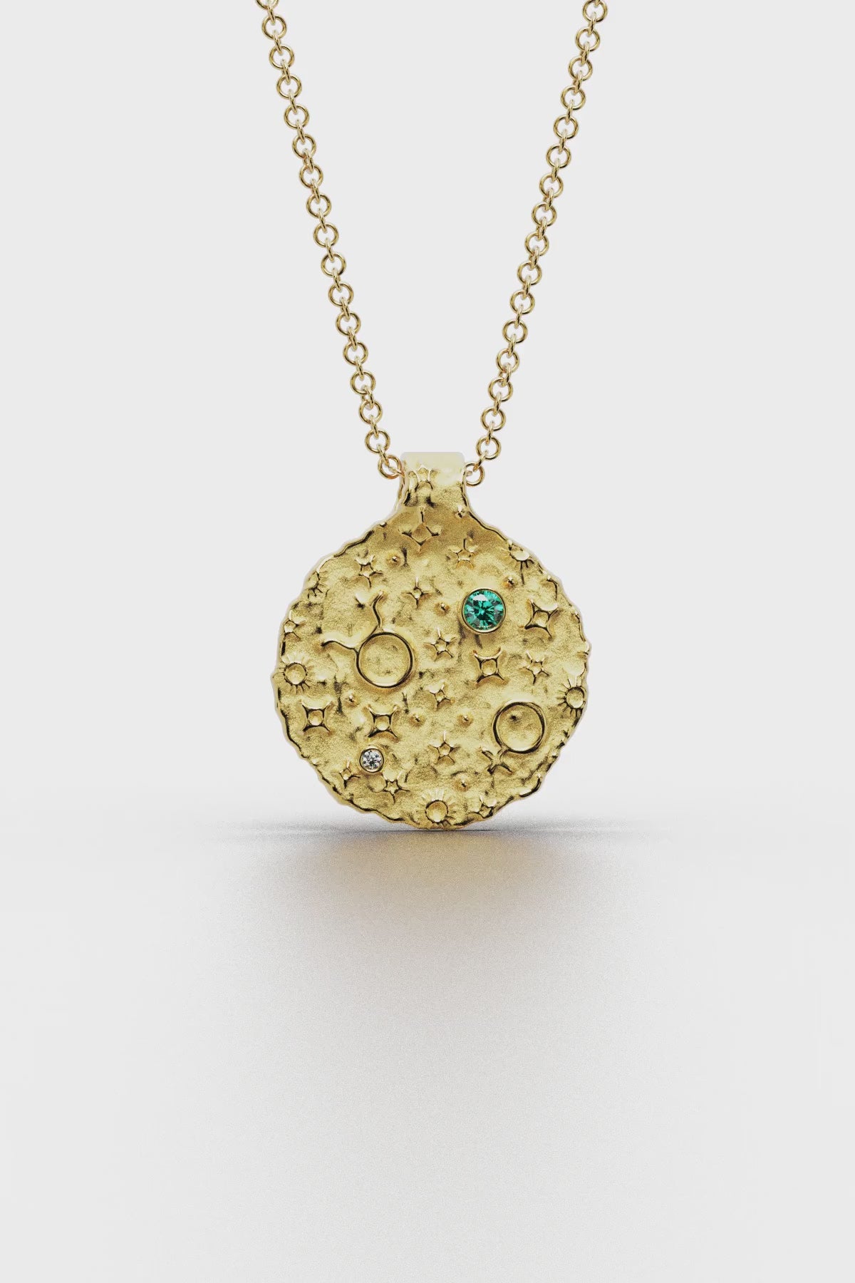 Taurus zodiac pendant in 14K/18K gold with diamond and optional Emerald birthstone. Handmade in Italy.