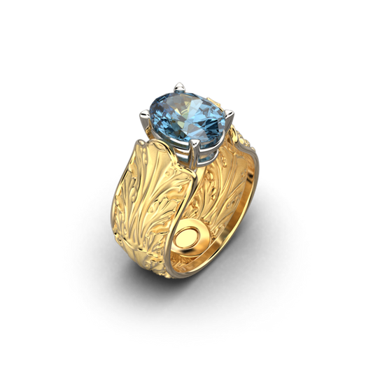 Aquamarine Gold Ring Made in Italy - Oltremare Gioielli